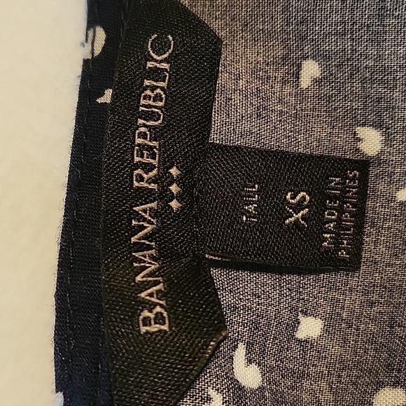 Banana Republic V-Neck Cotton Heart Print Elastic Waist Dress - Size XS Tall - Picture 7 of 8